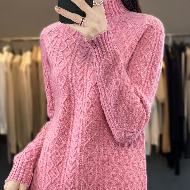 2023 Women's Cashmere Wool High Neck Thick Knit Sweater