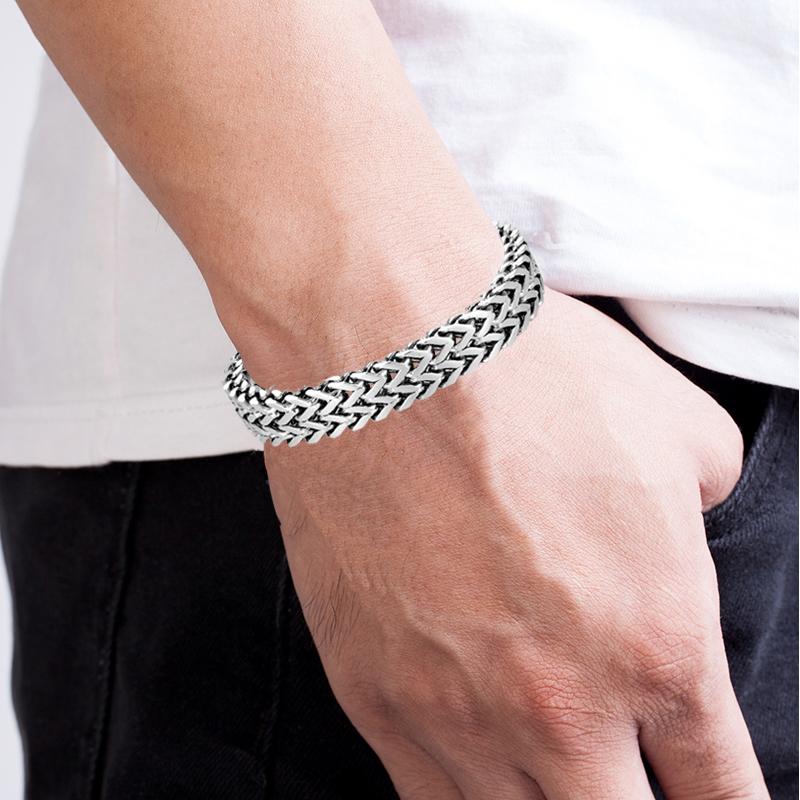 8MM Luxry Double Curb Chain Bracelets for Men Stainless Steel Punk Rock Biker Antique Cubic Chain Male Pulseira Jewelry