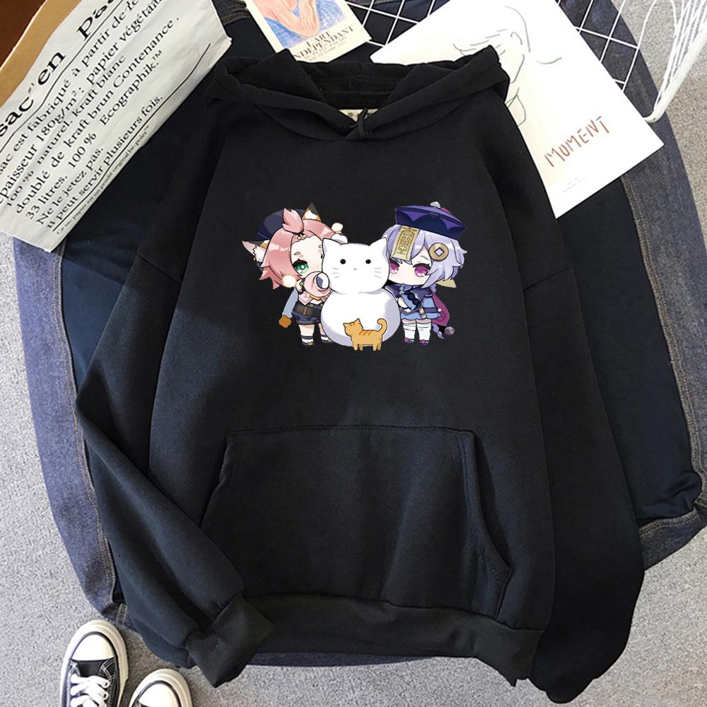 Anime Genshin Impact Diona K ä tzlein Qiqi svetr s kapucí pánské s dlouhým rukávem ležérní volný top velká mikina