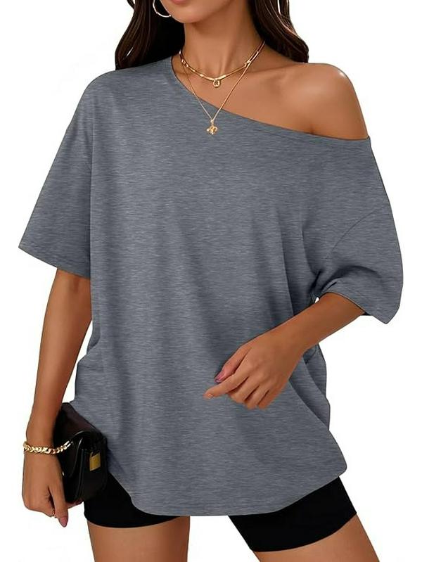 Damen schulterfreies lockeres Kurzarm-T-Shirt - Sommer 2026 lässige Frühjahrsmode