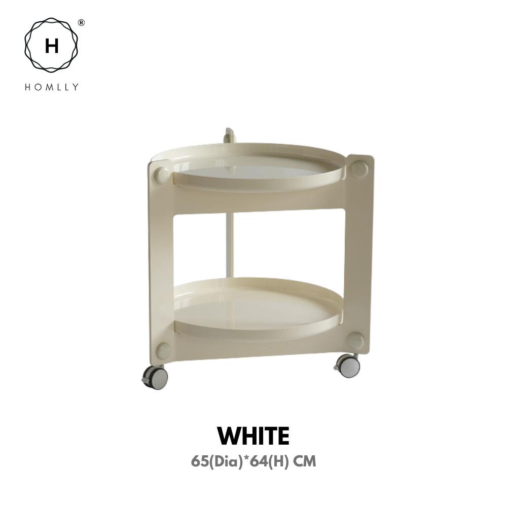 Homlly Lunii 2 Tiers Coffee Round Side Table With Rolling Wheels