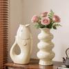 Nordic Style Cream Ceramic Flower Vase - Light Luxury Desktop Ornament for Home Flower Arrangement