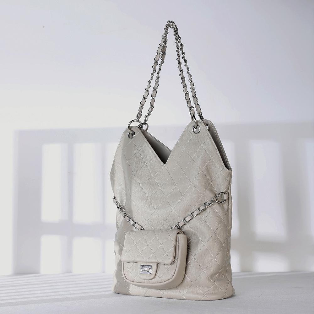 Genuine Leather Small Fragrant Rhombus Chain Underarm Bag First Layer Cowhide Large Capacity Single Shoulder Child And Mother Bag Neutral Trend