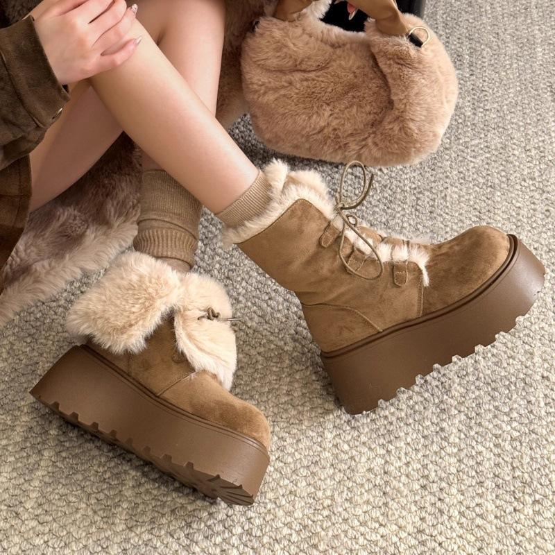 Thick-soled heightening and velvet to keep warm, two wear snow boots, women's new winter thickened plush outer cotton shoes
