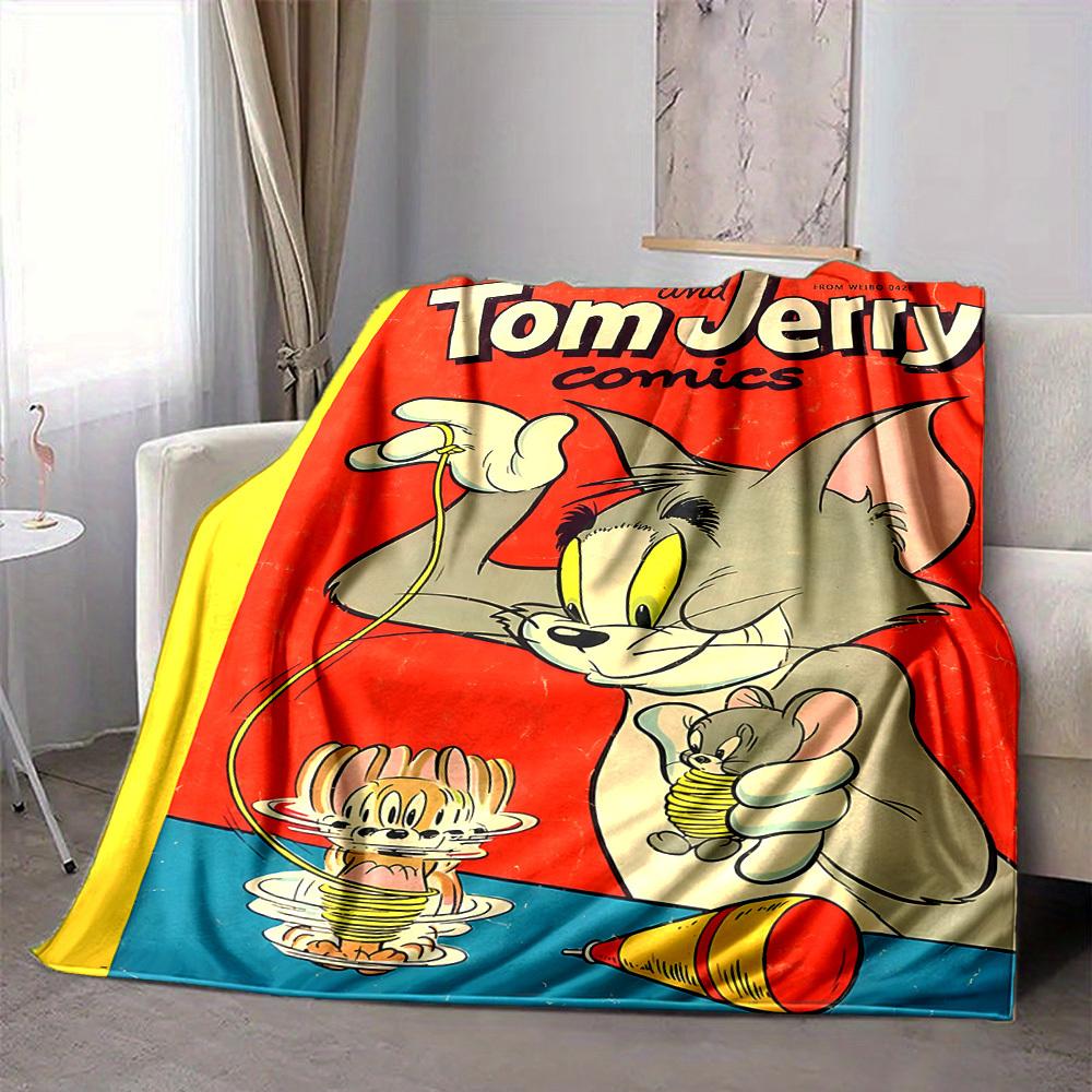 1pc Tom Jerry Flannel Throw Blanket - HD Printed Lightweight Soft Warm All-Season Blanket for Sofa, Bed, Travel054