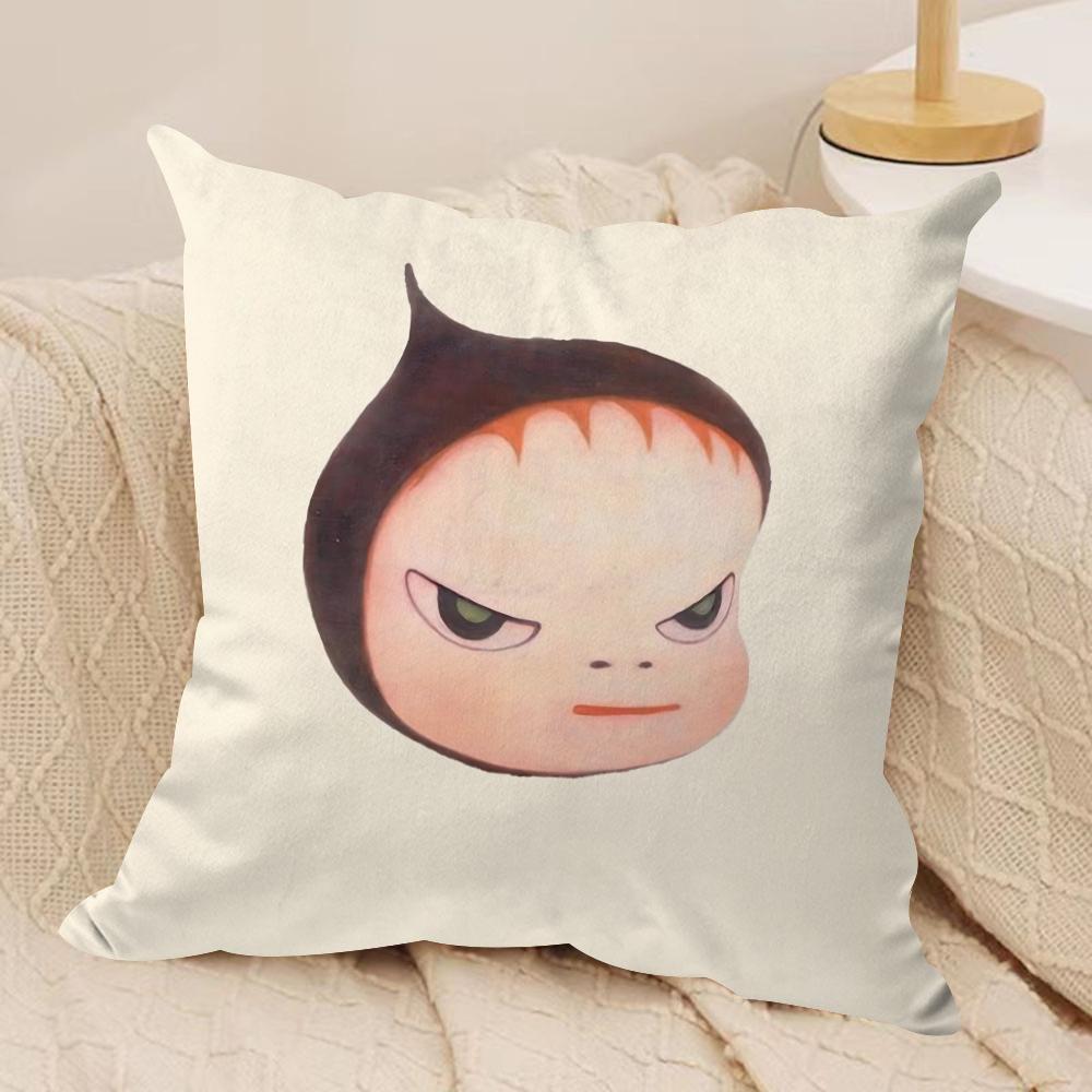 YYoshitomo Nara DDoll Cushion Cover Soft Plush Fabric DoubleSided Printed Sofa Cushion Cover for All Seasons Home Decor Gift