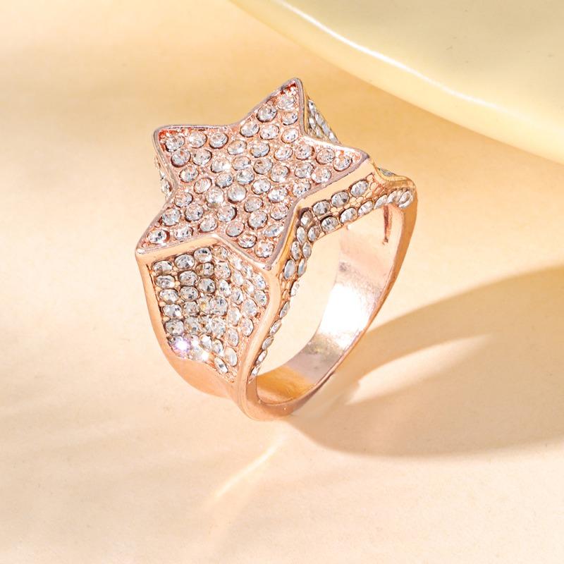 Huajie Five Pointed Star Shaped Full Paved Sparkling Zircon Rings for Unisex's Rock Punk  Accessories Trend