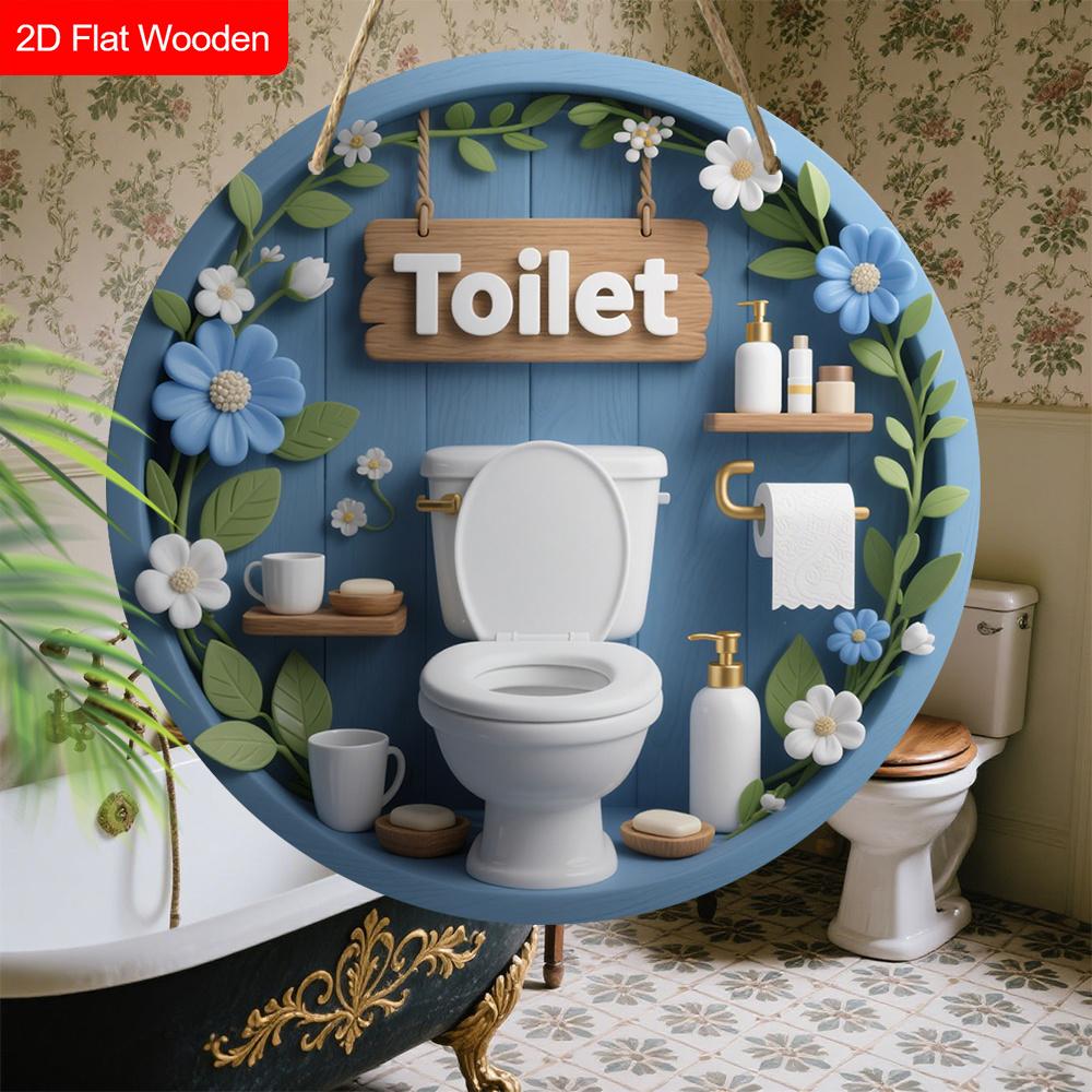 Rustic Wooden Toilet Sign - Charming Figurine Ornaments for Toilet Door, Wall, Room Decor