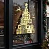 Glass Display Case with Christmas Happy Christmas Gift Decorations, Golden Christmas Tree, Static Stickers