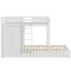 Massivholz-Etagenbett 90*200 mit Ausziehbett, Multifunktionales Kinderbett mit Kleiderschrank, Schubladen und Staufach, Weiß