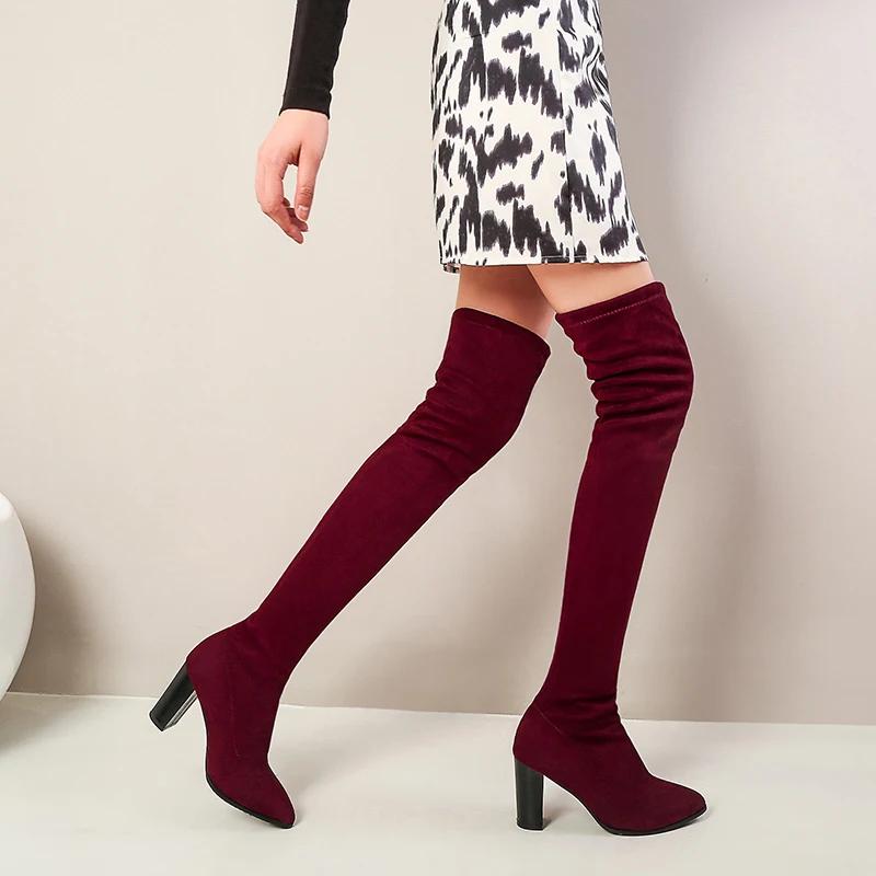 Fashion 2025 New Flock Women Over The Knee Boots Sexy High Heels Long Boots Autumn Winter Ladies Boots Size 32-43 Feminina Zapatos Mujer