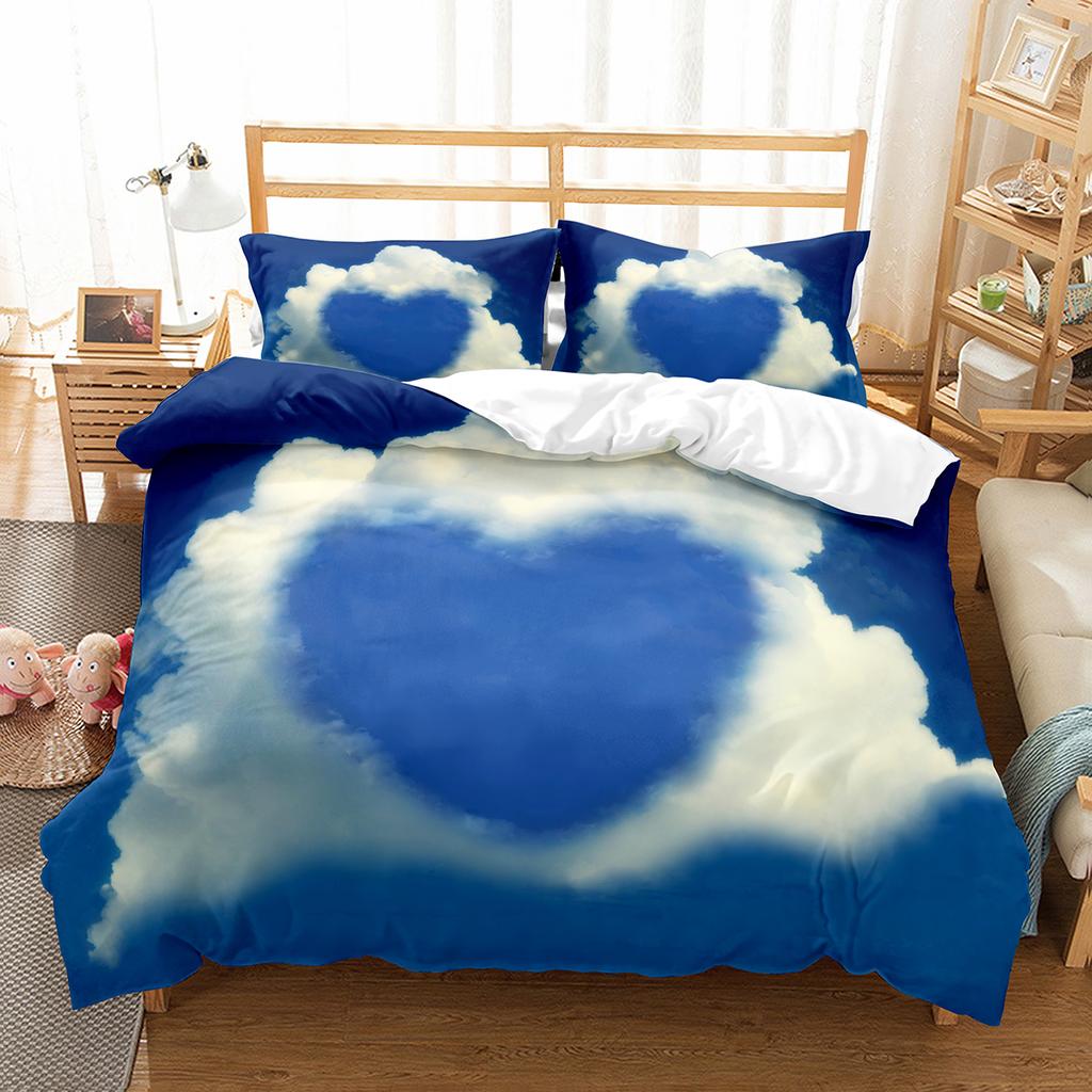 Love Heart Duvet Cover Set Romantic Polyester Comforter Cover Twin Full Size For Couple Girlfriend Bedroom Decor Bedding Set