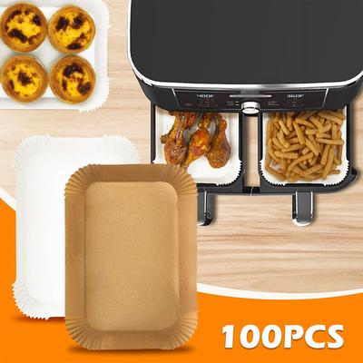 100 Stück Heißluftfritteuse Backpapier Einlage Antihaft-Einlage Bratmatte Ölfest Wasserdichtes Blatt Kompatibel mit Ninja Doppel-Heißluftfritteuse