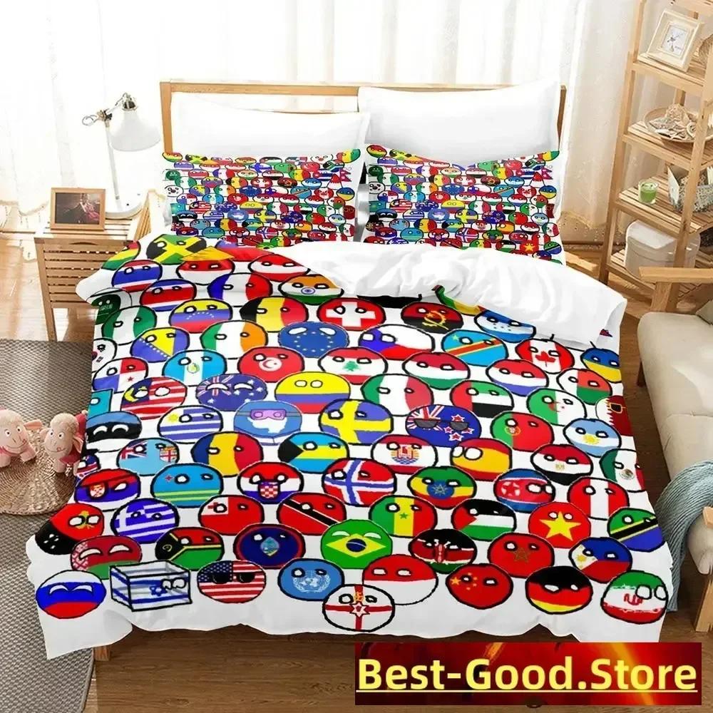 

Countryball Polandballs Bedding Set Printed Bed Set With Pillowcase Duvet Cover Soft Single Double Queen Super King Size 180*220cm 3pcs