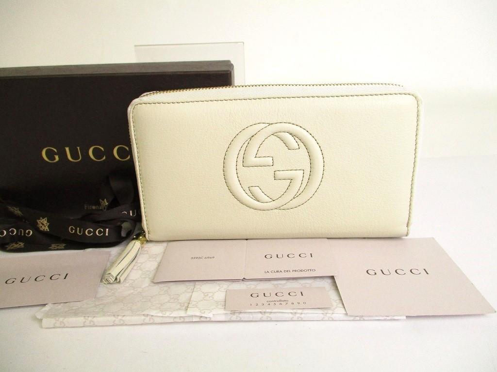 

Автентична портмоне GUCCI Soho Pearl White Leather Round Zip Long Wallet №9840 Refurbished