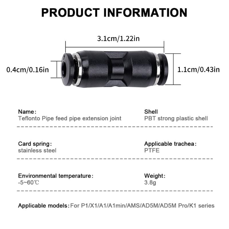 Schwarzer PU4 Rohrverbinder Rohrverbinder Pneumatisches Zufuhrrohr Verlängerungsstück Für PTFE-Rohre In 3D-Druckern
