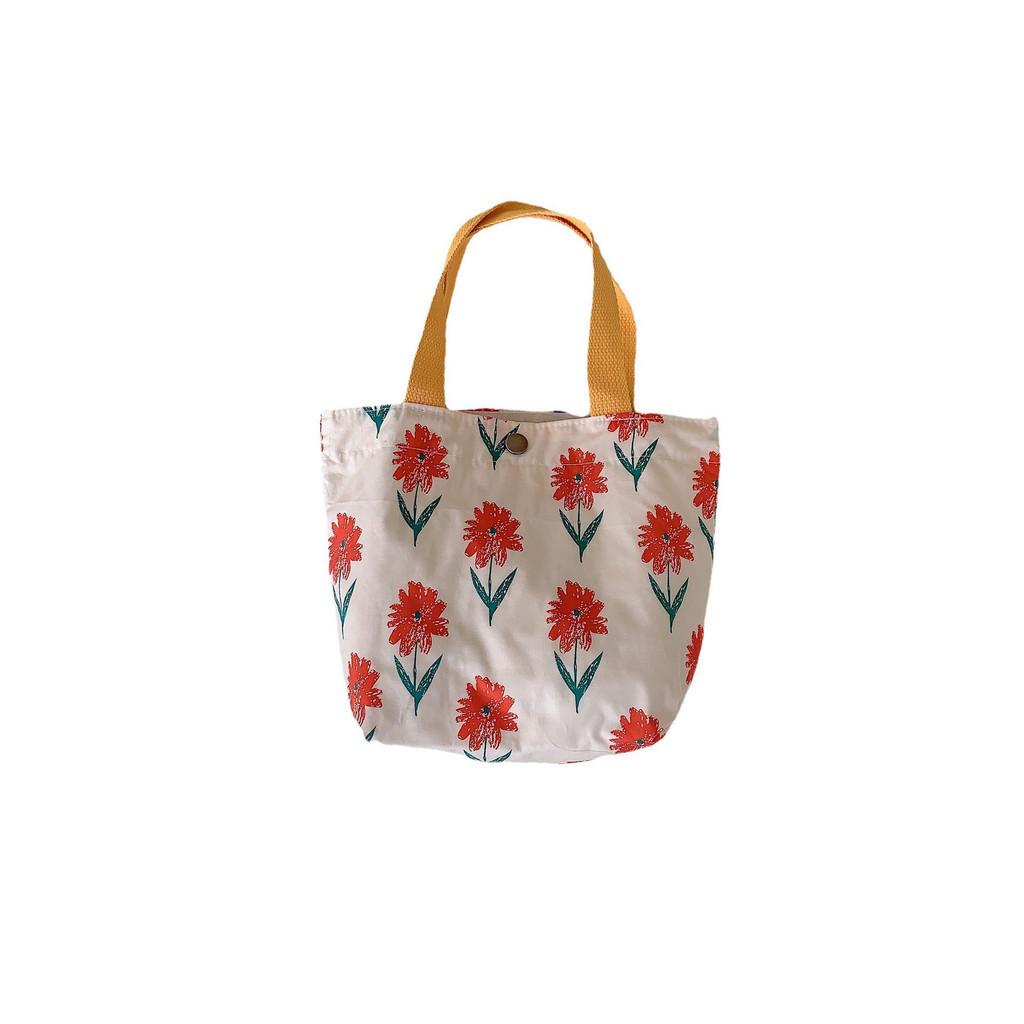Trendy Street Style Floral Cotton Bento Bag Cute Canvas Lunch Tote For Women