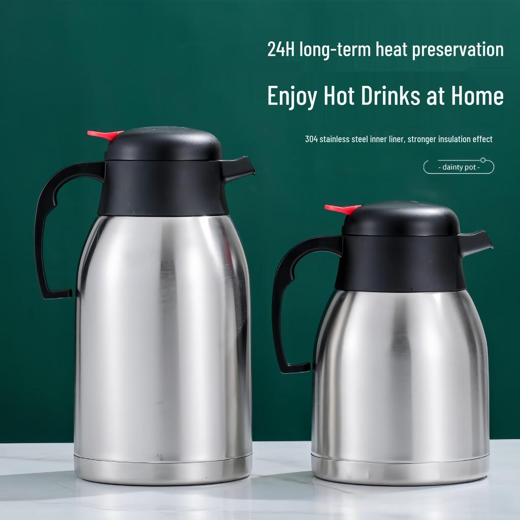 European Style 2L Stainless Steel Thermos Flask - Double-layer Vacuum Insulated Coffee Pot, Household Hot Water Bottle with Custom Logo.