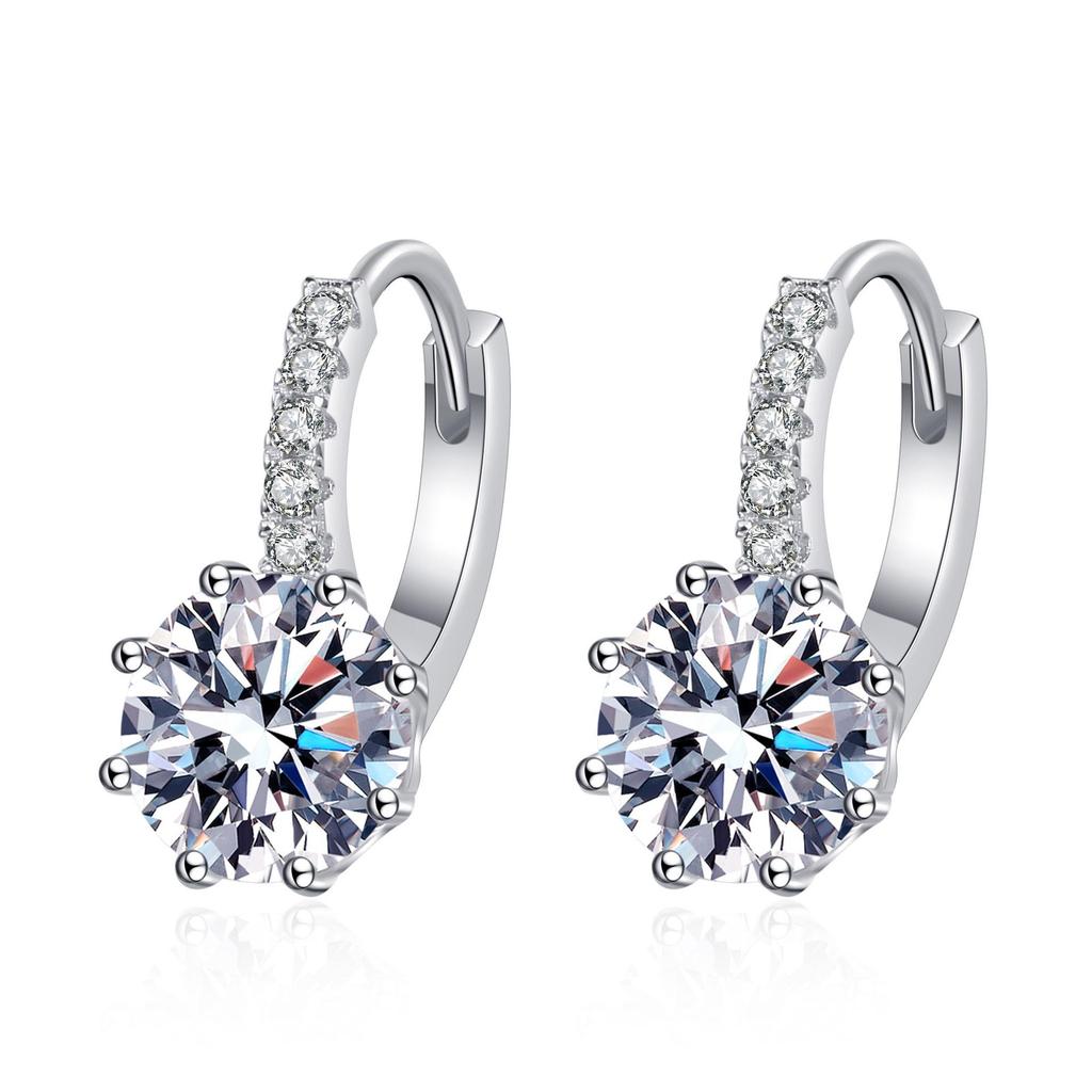 8mm Round Cut Six Prong Pave Huggie Hoop Moissanite Earrings S925 Sterling Silver For Women