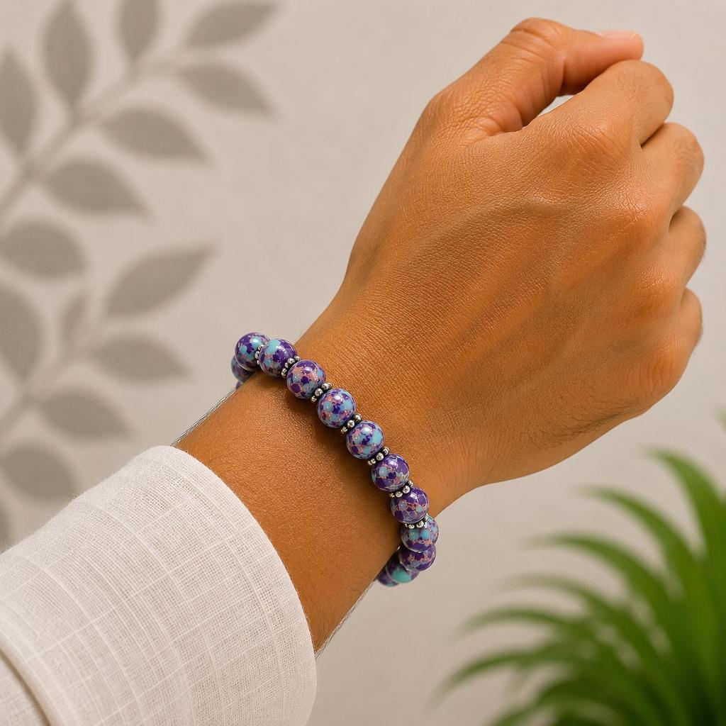 8mm Natural Purple Copper Turquoise Gemstone Round Beads Handmade Jewelry Pretty Beads Bracelet 7.5" For Party CSB-19