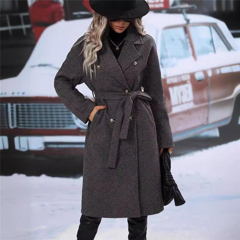 Cappotto da Donna Doppiopetto di Media Lunghezza in Misto Lana - Cappotto con Tasca a Revers Tacca