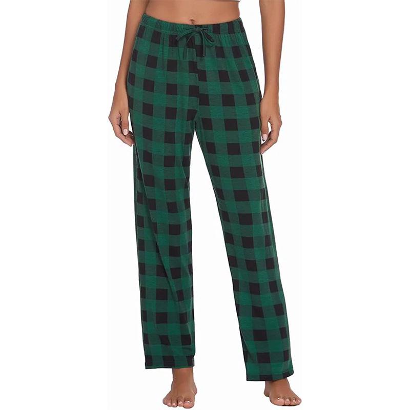 European and American Women's Plaid Print Casual Sleep Pants - Drawstring Loose Fit