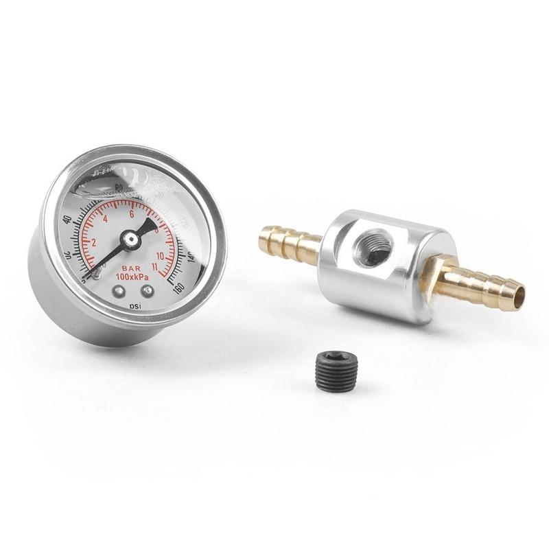 0-160 Psi Fuel Pressure Gauge 1/8NPT Fitting Metal Inline Fuel Pressure Gauge Tee Adapter With Connections Accessories