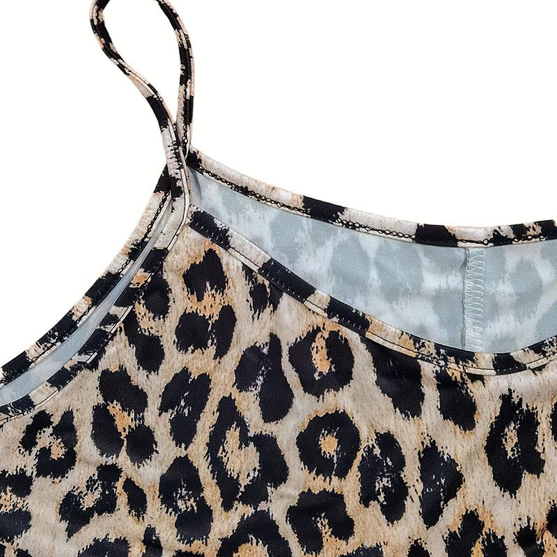 Leopard Print Plus Size Spaghetti Strap Cami Dress for Women