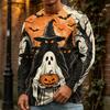 Men's Halloween Print Crewneck Long Sleeve T-Shirt for Casual Wear