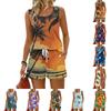 Women's Summer Casual Shorts Two-Piece Set, Hawaiian Print Vest, Square Neck Sleeveless Sports Shirt with Pockets