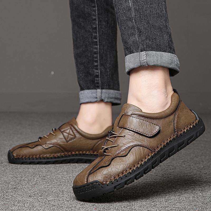 Men's Large Size Pure Hand-stitched Casual Rubber Leather Shoes Soft Sole Wedding Shoes 38-48
