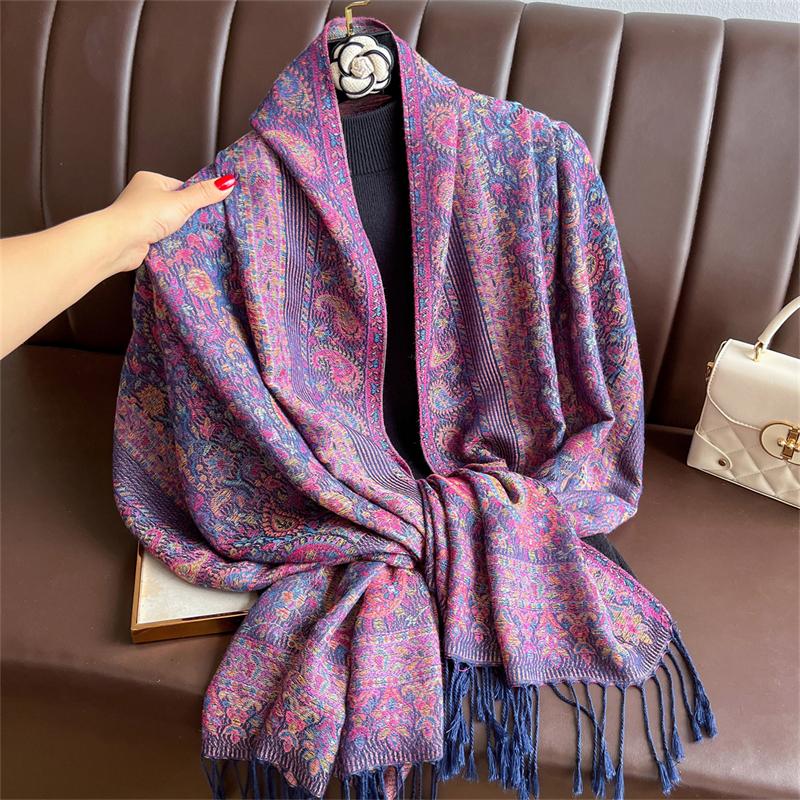 Bohemian Autumn Paisley Cashmere Shawl for Women Jacquard Pashmina Warm Winter Scarves Print Design Lady Foulard Stoles Scarf