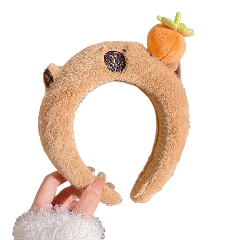 Adolescents Bandeau Capybara Dessin Animé Forme Adulte Pièce de Tête en Peluche pour Maquillage Lavage du Visage Bandeau de Sport Anti Glissement de Cheveux