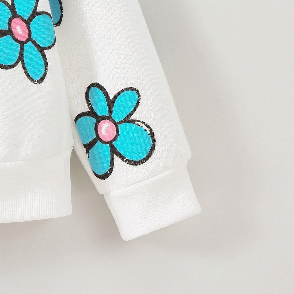 2-7 Years Kids Girl Round Neck Sweatshirt Cute Flower Print Long Sleeve Top Shirts