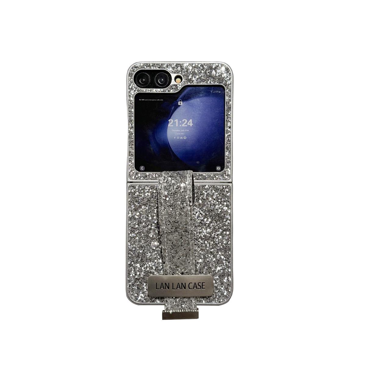 

Luxury Glitter Phone Case For Samsung Galaxy Z Flip 6 5 4 3 Cover with Cute Bag Pendant Plating Silver Cases For Flip5 Flip4 5G For Samsung Galaxy Z Flip 3