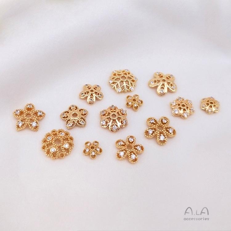 Capuchón de Cuentas de Flor y Copo de Nieve de Circonita Relleno de Oro de 14K para Pulseras DIY