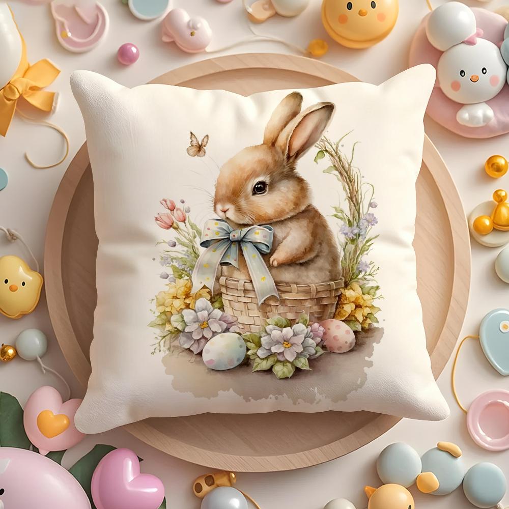 Easter Bunny Cushion Cover Soft Short Plush DoubleSided Printing Home Decor Machine Washable Pillow Case Gift