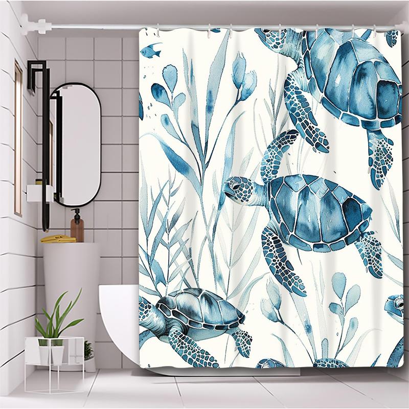 Crab Turtle Fishes Pattern Bathing Curtain  Bathroom Shower Curtain Waterproof With 12 Hooks Home Deco Free Ship