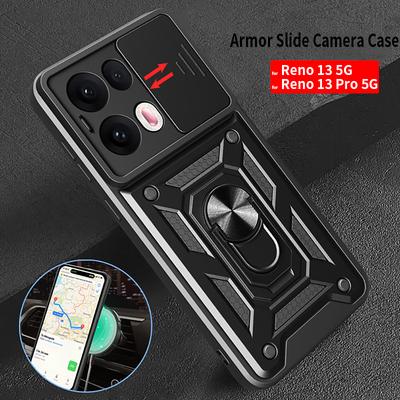 Armor Slide Lens Funda For Oppo Reno 13 13Pro 5G Case Car Magnetic Holder Ring Stand Protect Back Cover for OPPO Reno13 Pro Capa