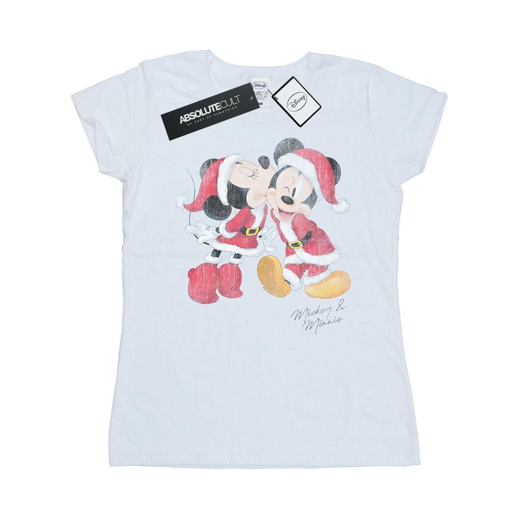 Disney Womens/Ladies Mickey And Minnie Christmas Kiss Cotton T-Shirt