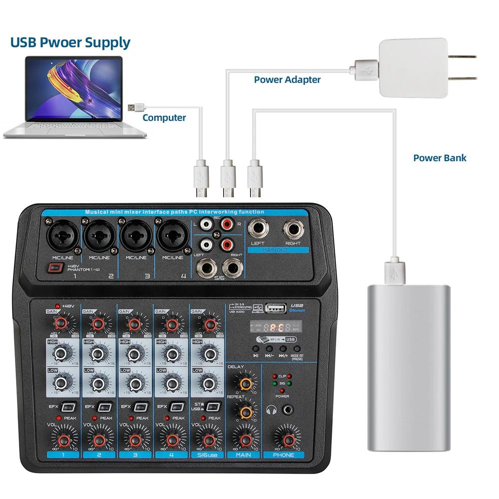 6-канальная USB Bluetooth аудиомикшерная консоль Студийный DJ Звукосмешение Живое выступление United States