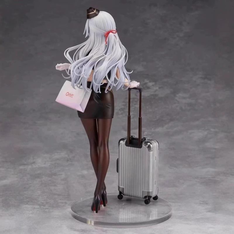 Shiori Awahara Stewardess Anime Figure Original Art Boxed Collectible Statue Desktop Ornament Silver Haired Model For Collection