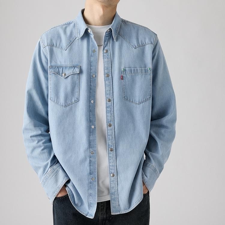 Levi's French Denim Long Sleeve Shirt Light Blue Men 004KH-0000