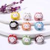 Ceramic Lucky Cat DIY Bracelet Pendant - Vertical Hole Beaded Charm Daruma Cat Accessories