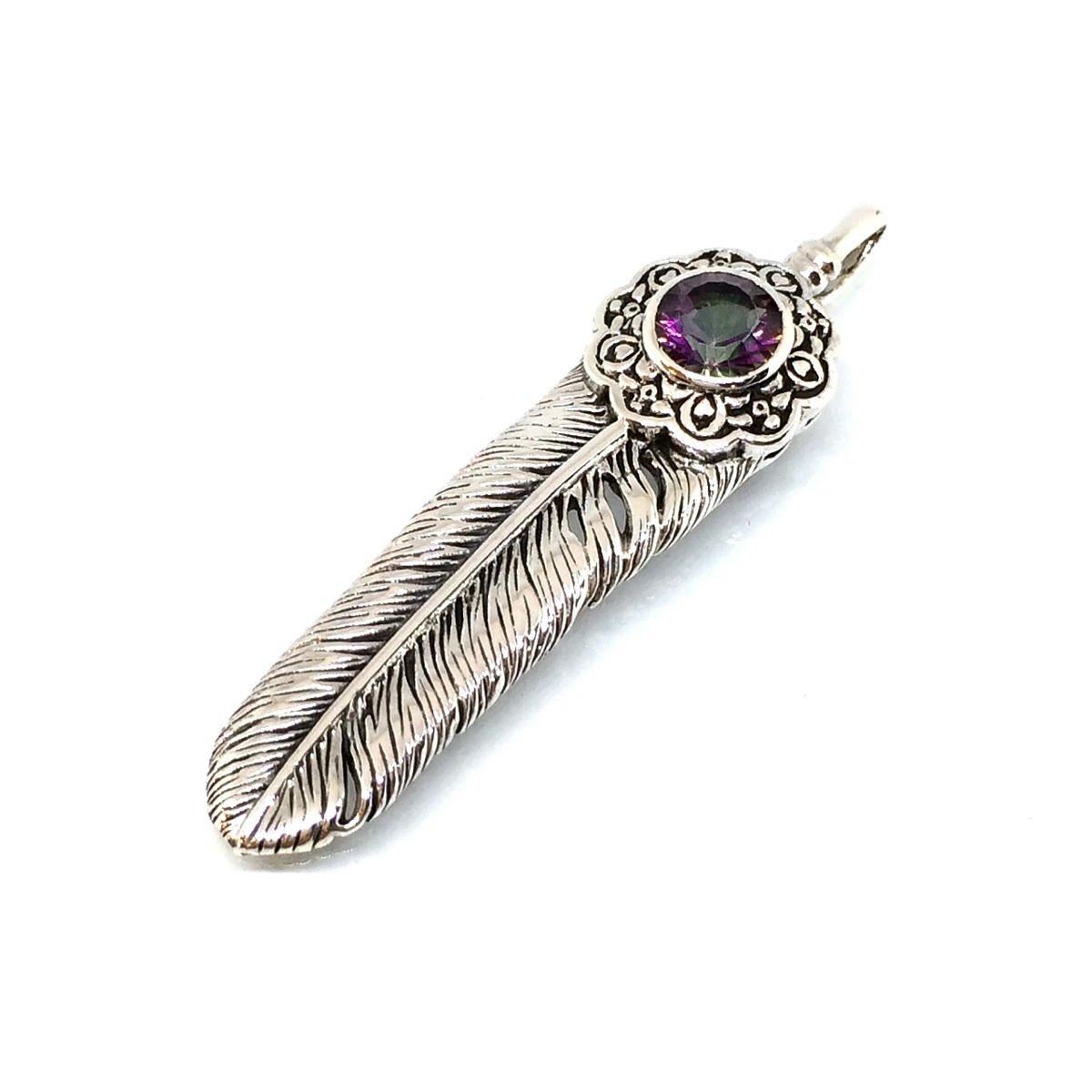 

good vibrations Mystic Topaz Feather Pendant Mexican Native Silver Accessory [Good Vibrations]