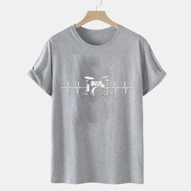 Men's Short Sleeve T-shirt Heartbeat Passionate Drummer Graphic Tshirt Male Oversized Streetwear Tees Women Summer Clothing Tops