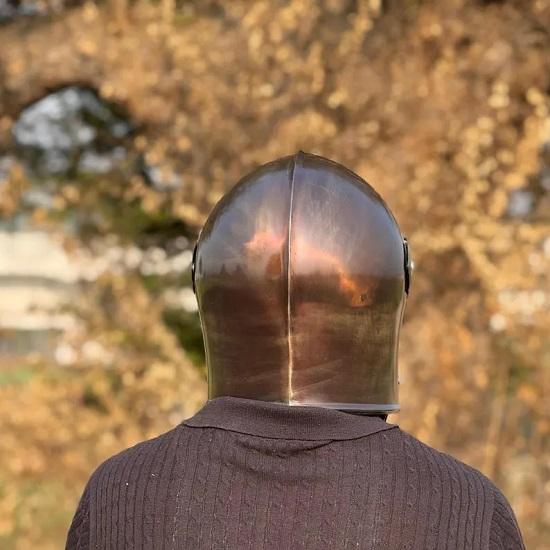 Barbuta Helmet Burnished Finish Medieval Knight Armor Steel Helmet LARP Cosplay Halloween Costume Visored Helmet.