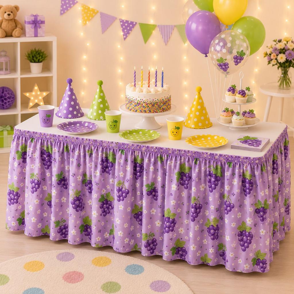 Pastoral Floral Fruit Print Table Skirt Dustproof Party Decoration for Birthday Home Cabinet Cover 140cm 180cm 210cm 275cm