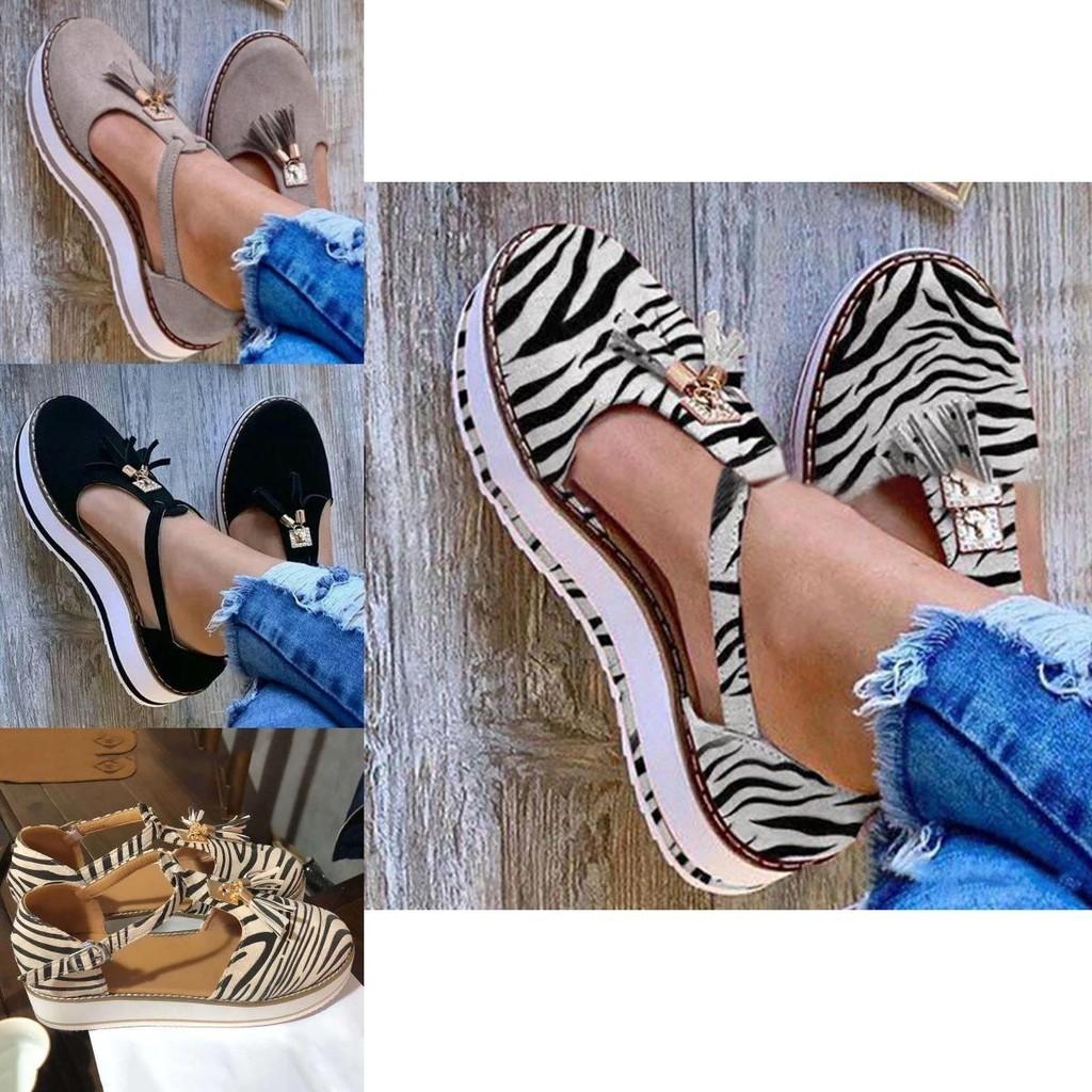 Elegant Women Tassel Round Toe Shoes Casual Flats With T-strap Gladiator Design