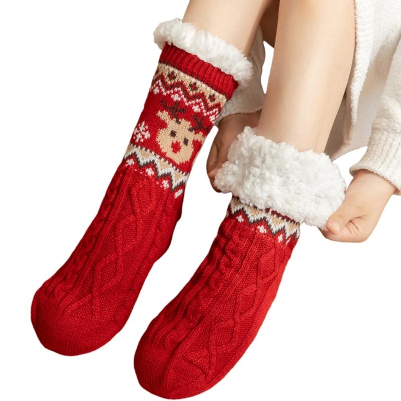Warm Acrylic Winter Floor Socks Perfect For Elderly Kids Christmas Home Decoration Snow Sleep Essential красный